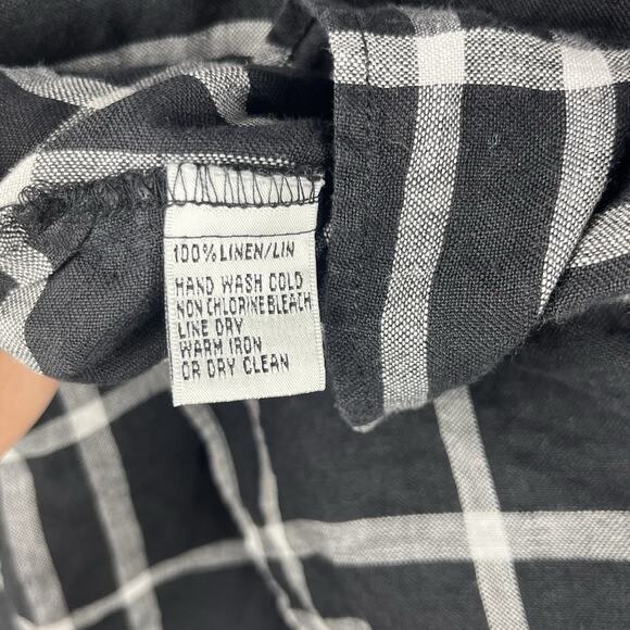 Talbots Women Irish Linen Button Up Shirt Size 18 Black Plaid Beachy Capsule - Picture 4 of 10